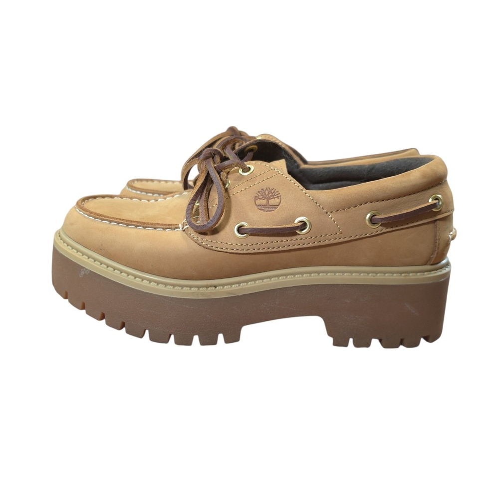 Timberland Womens Size 7 Stone Street Boat Shoe Wheat Platform Lug Sole Chunky